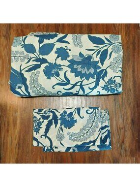 Pottery Barn Palampore Blue Cream Linen Blend Queen Duvet Cover & 2 Shams Set